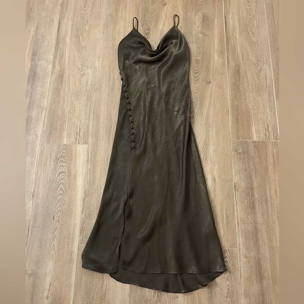 Zara Olive Green Elegant Slip Dress